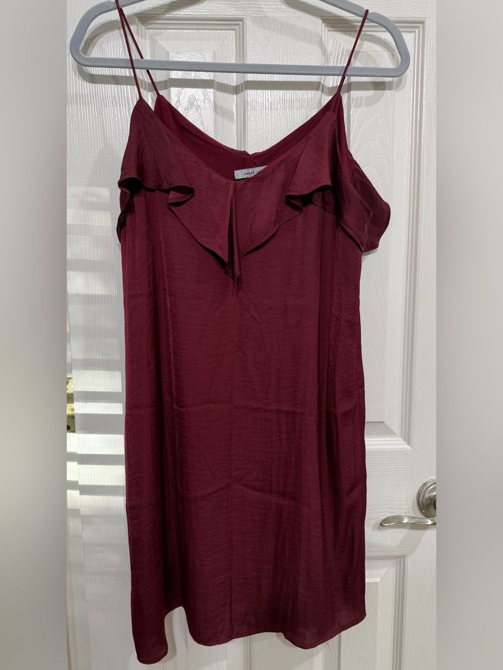 Naked Zebra Burgundy Ruffle-Trim Midi Dress